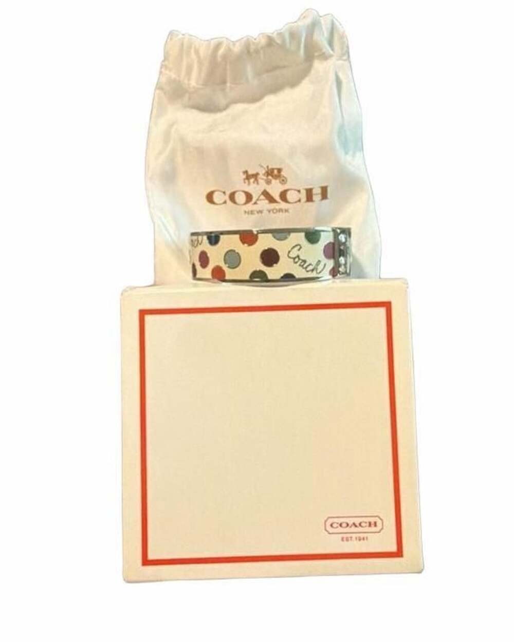 Coach Polka Dot Enamel Bangle Bracelet Silver Tone with Box